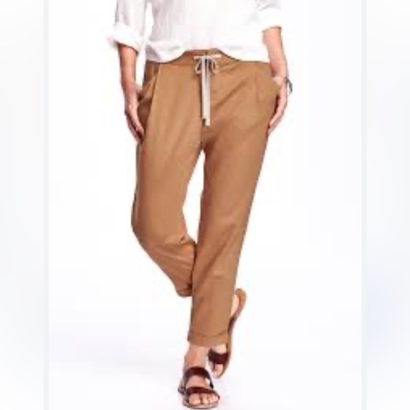 CAMEL HONEY BROWN DRAWSTRING STRAIGHT CROPPED PANTS SIZE 29 NWT - Picture 1 of 8